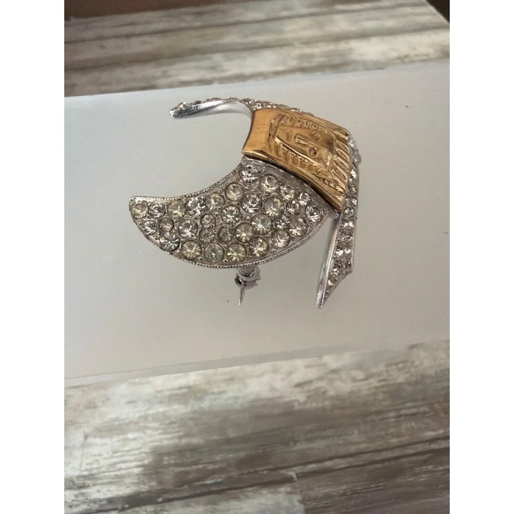 Vintage ORA Shriners Crescent Scimitar Rhinestone Brooch Masonic Fraternal Pin - Picture 4 of 9